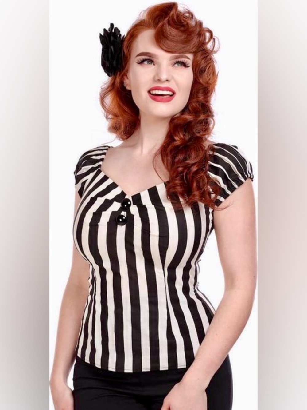 RARE Collectif Dolores B&W Striped Top Pinup Rockabilly M Beetlejuice